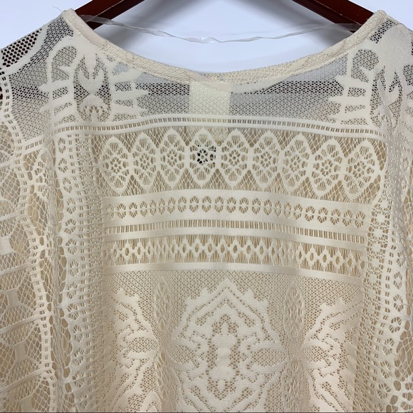 Self Esteem Y2K Crocheted Lace Boho Overlay Blouse With Fringe Warm Ivory Cream - Picture 7 of 15